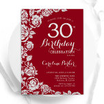 Convites Partido aniversário de 30 anos do Elegante Red Sil<br><div class="desc">Convite de festas floral de prata vermelha. Design elegante com rosas,  folha de falso prata e letra de script de tipografia. A Trendy convida o cartão perfeito para uma festa de na moda. Pode ser personalizado para qualquer idade. Impressos convites Zazzle ou modelo de impressão digital instantânea para download.</div>