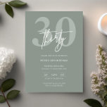 Convites Partido aniversário de 30 anos do Sage Moderno Min<br><div class="desc">Este convite de festas de aniversário de 30 anos de tipografia minimalista é perfeito para uma festa de aniversário moderna. O design simples apresenta um texto branco clássico sobre o fundo do sábio. Personalizável em qualquer cor. Mantenha o design mínimo e elegante, como está, ou personalize-o adicionando seus próprios gráficos...</div>