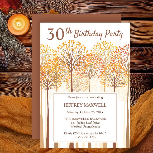 Convites Partido aniversário de 30 anos do Terracotta, Árvo (Rustic Fall Trees Autumn Terracotta 60th Birthday Party Invitation -- Print | Digital Download)