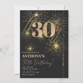 Convites Partido aniversário de 30 anos Dourado e preto de 