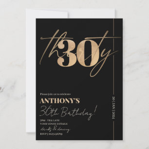Convites Partido aniversário de 30 anos Dourado e preto de 