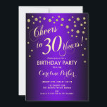 Convites Partido aniversário de 30 anos - Dourado Roxo<br><div class="desc">aniversário de 30 anos convite de festas para mulheres ou homens. Cartão de convite para roxo e ouro legante com fonte de script e confetti. Saúde para 30 anos! Perfeito para uma celebração de aniversário de na moda.</div>