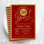 Convites Partido aniversário de 30 anos - Dourado Vermelho<br><div class="desc">aniversário de 30 anos convite de festas para homens ou mulheres. Cartão de convite elegante em vermelho com folha de ouro falso brilhante. Apresenta a fonte do script de tipografia. Até 30 anos! Pode ser personalizado em qualquer ano. Perfeito para uma celebração de um dia adulto.</div>