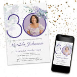 Convites Partido aniversário de 30 anos Floral de Foto Eleg<br><div class="desc">Convite de festas Floral de Foto Elegante Roxo Um delicado e feminino convite de aniversário floral e botânico roxo. Ele apresenta lindas flores de wisteria e uma foto personalizada que você pode mudar para a sua! O designer está sempre pronto para ajudar, contate-a se precisar de ajuda com este design,...</div>