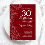 Convites Partido aniversário de 30 anos Floral Vermelho<br><div class="desc">Convite de festas Floral Branco Vermelho. Design minimalista moderno com destaque de desenho de contorno botânico e letra de script de tipografia. Simples trendy convida cartão perfeito para uma festa de na moda. Pode ser personalizado para qualquer idade. Impressos convites Zazzle ou modelo de impressão digital instantânea para download.</div>