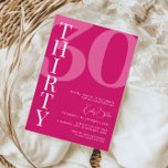 Convites Partido aniversário de 30 anos Minimalista Rosa 30<br><div class="desc">Este convite de festas de aniversário de 30 anos de tipografia minimalista é perfeito para uma festa de aniversário moderna. O design simples apresenta uma fonte branca clássica sobre fundo cor-de-rosa. Personalizável em qualquer cor. Mantenha o design mínimo e elegante, como está, ou personalize-o adicionando seus próprios gráficos e trabalhos...</div>