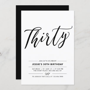 Convites Partido aniversário de 30 anos Mínimo de Trinta e 