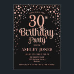 Convites Partido aniversário de 30 anos - Preto e Rosa Dour<br><div class="desc">Convite de festas aniversário de 30 anos. Design elegante em preto e brilhante rosa de ouro. Possui fonte de script na moda e confetti. Envie-me uma mensagem se precisar de idade personalizada.</div>