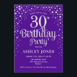 Convites Partido aniversário de 30 anos - Roxo e Prata<br><div class="desc">Convite de festas aniversário de 30 anos. Design elegante em roxo real e prata brilhante falso. Possui fonte de script na moda e confetti. Envie-me uma mensagem se precisar de idade personalizada.</div>