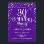 Convites Partido aniversário de 30 anos - Roxo e Prata<br><div class="desc">Convite de festas aniversário de 30 anos. Design elegante em roxo real e prata brilhante falso. Possui fonte de script na moda e confetti. Envie-me uma mensagem se precisar de idade personalizada.</div>