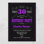 Convites Partido aniversário de 30 anos - Roxo Preto<br><div class="desc">Convite de festas aniversário de 30 anos. Design preto,  roxo e branco elegante com padrão de quadro de referência e fonte de script. Até 30 anos! Envie-me uma mensagem se precisar de mais personalização.</div>