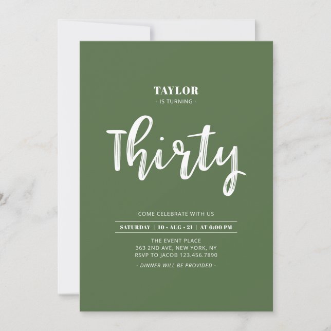 Convites Partido aniversário de 30 anos Simples Verde e Bra (Frente)