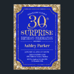 Convites Partido aniversário de 30 anos Surpresa - Dourado<br><div class="desc">Convite de celebração de aniversário de 30 anos surpresa. Design elegante em azul real e padrão de ouro brilhante. Apresenta uma fonte elegante de script. Envie-me uma mensagem se precisar de mais personalização.</div>
