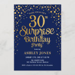 Convites Partido aniversário de 30 anos Surpresa - Marinho<br><div class="desc">Convite de festas de aniversário de 30 anos surpresa. Design elegante em azul marinho e ouro brilhante falso. Possui fonte de script na moda e confetti. Envie-me uma mensagem se precisar de idade personalizada.</div>