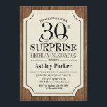 Convites Partido aniversário de 30 anos Surpresa - Padrão d<br><div class="desc">Convite à Celebração de aniversário de 30 anos de Surpresa Russa. Design elegante com madeira castanha escura e padrão de burlap. Apresenta uma fonte elegante de script preto. Envie-me uma mensagem se precisar de mais personalização.</div>