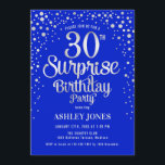 Convites Partido aniversário de 30 anos Surpresa - Prata e<br><div class="desc">Convite de festas de aniversário de 30 anos surpresa. Design elegante em azul real e prata brilhante falso. Possui fonte de script na moda e confetti. Envie-me uma mensagem se precisar de idade personalizada.</div>
