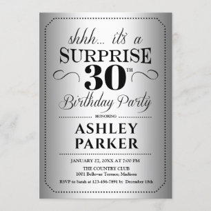 Convites Partido aniversário de 30 anos Surpresa - Prateado