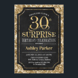 Convites Partido aniversário de 30 anos Surpresa - Preto Do<br><div class="desc">Convite de celebração de aniversário de 30 anos surpresa. Design elegante em preto e brilhante padrão de ouro. Apresenta uma fonte elegante de script. Envie-me uma mensagem se precisar de mais personalização.</div>