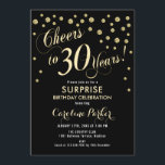 Convites Partido aniversário de 30 anos Surpresa - Preto Do<br><div class="desc">Convite de festas de aniversário de 30 anos surpresas Elegante com ouro brilhante falso e preto. Possui fonte de script e confetti. Saúde para 30 anos! Me mande mensagem se precisar de uma idade personalizada.</div>