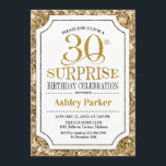 Convites Partido aniversário de 30 anos Surpresa - Preto Do<br><div class="desc">Convite de celebração de aniversário de 30 anos surpresa. Design elegante em branco e padrão de ouro brilhante. Apresenta uma fonte elegante de script. Envie-me uma mensagem se precisar de mais personalização.</div>