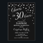 Convites Partido aniversário de 30 anos Surpresa - Preto Pr<br><div class="desc">Convite de festas Elegante de aniversário de 30 anos surpreendido com cintilação fina de prata e preto. Possui fonte de script e confetti. Saúde para 30 anos! Me mande mensagem se precisar de uma idade personalizada.</div>