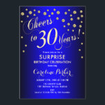 Convites Partido aniversário de 30 anos Surpresa - Real Azu<br><div class="desc">Convite de festas de aniversário de 30 anos surpresas Elegante em ouro brilhante e azul real. Possui fonte de script e confetti. Saúde para 30 anos! Me mande mensagem se precisar de uma idade personalizada.</div>