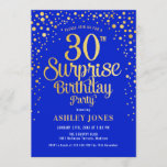 Convites Partido aniversário de 30 anos Surpresa - Real Azu<br><div class="desc">Convite de festas de aniversário de 30 anos surpresa. Design elegante em azul real e ouro brilhante falso. Possui fonte de script na moda e confetti. Envie-me uma mensagem se precisar de idade personalizada.</div>