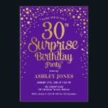 Convites Partido aniversário de 30 anos Surpresa - Roxo e D<br><div class="desc">Convite de festas de aniversário de 30 anos surpresa. Design elegante em roxo real e ouro brilhante. Possui fonte de script na moda e confetti. Envie-me uma mensagem se precisar de idade personalizada.</div>