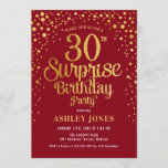 Convites Partido aniversário de 30 anos Surpresa - Vermelho<br><div class="desc">Convite de festas de aniversário de 30 anos surpresa. Design elegante em vermelho escuro e ouro brilhante falso. Possui fonte de script na moda e confetti. Envie-me uma mensagem se precisar de idade personalizada.</div>