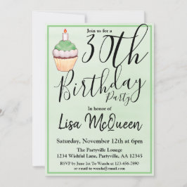 Convites Partido aniversário de 30 anos Verde Cupcake