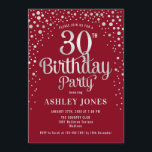 Convites Partido aniversário de 30 anos - Vermelho e Prata<br><div class="desc">Convite de festas aniversário de 30 anos. Design elegante em vermelho escuro e prata brilhante fraca. Possui fonte de script na moda e confetti. Envie-me uma mensagem se precisar de idade personalizada.</div>