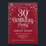 Convites Partido aniversário de 30 anos - Vermelho e Prata<br><div class="desc">Convite de festas aniversário de 30 anos. Design elegante em vermelho escuro e prata brilhante fraca. Possui fonte de script na moda e confetti. Envie-me uma mensagem se precisar de idade personalizada.</div>