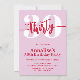 Convites Partido aniversário de 30 anos Vermelho Rosa Moder