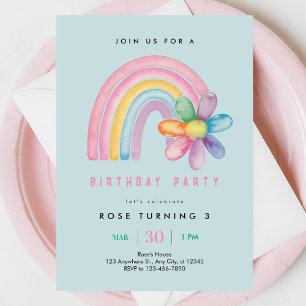Convites Partido aniversário de 3 anos do Pastel Rainbow