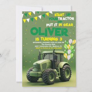 Convites Partido aniversário de 3 anos do Trator Verde