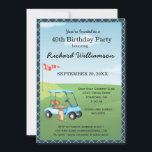 Convites Partido aniversário de 40 anos<br><div class="desc">Este Convite de festas festivo e colorido tem um tema Golfe e é perfeito para um Golfe. Ele apresenta um carrinho de golfe com Golf Clubs em um Curso de Golfe, muito para personalizar para se adequar ao seu evento, assim como a uma foto. Nós temos todos os ingredientes para...</div>