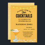 Convites Partido aniversário de 40 anos Amarelo Cocktail, d<br><div class="desc">Comemore seu aniversário em estilo com este convite amarelo com uma bebida mista e luzes de cordas. Perfeito para uma festa de aniversário interior ou uma celebração ao ar livre. Diversão do convite de festas adulto que é na moda e moda.</div>