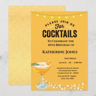 Convites Partido aniversário de 40 anos Amarelo Cocktail, d