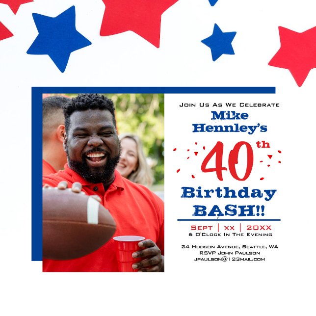 Convites Partido aniversário de 40 anos Bash - Foto (40th Birthday Bash Party - Photo Invitation)