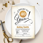 Convites Partido aniversário de 40 anos - Branco preto-e-Do<br><div class="desc">aniversário de 40 anos convite de festas para homens ou mulheres. Cartão de convite elegante com folha de ouro falsa e fundo retrocremoso. Apresenta a fonte do script de tipografia. Saúde para 40 anos! Pode ser personalizado em qualquer ano. Perfeito para uma celebração de um dia adulto.</div>