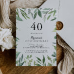 Convites Partido aniversário de 40 anos da Folhagem Verde T<br><div class="desc">Este elegante convite de festas de folhagem verde tropical é perfeito para uma festa de aniversário moderna. Esta design desenhada à mão apresenta uma aquarela com lindas folhas verdes.</div>