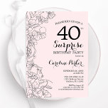 Convites Partido aniversário de 40 anos da Surpresa Floral<br><div class="desc">Convite de festas de aniversário de 40 anos de surpresa floral rosa e preto. Elegante design moderno com sotaques botânicos e letra de script de tipografia. Simples cartão de convite floral perfeito para uma festa surpresa na moda. Pode ser personalizado para qualquer idade. Impressos convites Zazzle ou modelo de impressão...</div>