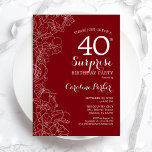 Convites Partido aniversário de 40 anos da Surpresa Vermelh<br><div class="desc">Convite de festas de aniversário de 40 anos de Surpresa Floral Branca Vermelha. Design minimalista moderno com sotaques botânicos e letra de escrita tipográfica. Simples cartão de convite floral perfeito para uma festa surpresa na moda. Pode ser personalizado para qualquer idade. Impressos convites Zazzle ou modelo de impressão digital instantânea...</div>
