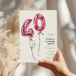 Convites Partido aniversário de 40 anos de Balão mínimo cor<br><div class="desc">Convide amigos e família para um aniversário de 40 anos com este design minimalista. Apresentando balões de hélio cor-de-rosa com 40 balões em um fundo branco clássico e um simples modelo moderno que é fácil de personalizar com seus próprios detalhes de evento.</div>
