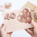 Convites Partido aniversário de 40 anos de Balões Dourados<br><div class="desc">Rosa Dourado Convite de festas Balões aniversário de 40 anos Ver coleção correspondente em Niche & Nest Store</div>