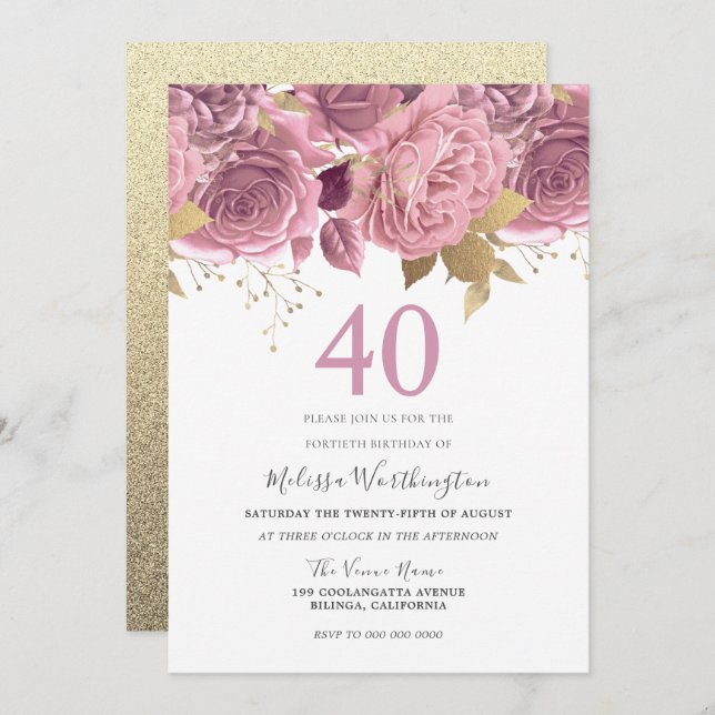 Convites Partido aniversário de 40 anos de Flores Douradas  (Frente/Verso)