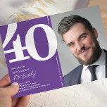 Convites Partido aniversário de 40 anos de Fotografias Roxo<br><div class="desc">Crie memórias duradouras na sua cesta de aniversário de 40 anos com esses convites de festas de aniversários roxos de tendências! Apresentando uma fonte grande e ousada serif que mostra o número '40', uma foto do aniversariante / menina, e um modelo moderno que é fácil de personalizar, esses convites irão...</div>