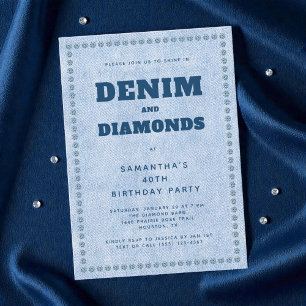 Convites Partido aniversário de 40 anos de Jeans Azul Denim