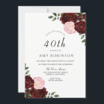 Convites Partido aniversário de 40 anos de Rosa de de Blush<br><div class="desc">Convite de festas aniversário de 40 anos de Rosa de de de Blush Burgundy Consulte coleção correspondente no repositório</div>
