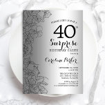 Convites Partido aniversário de 40 anos de Silver Surprise<br><div class="desc">Convite de festas de aniversário de 40 anos de Silver Surprise. Design de Glam feminina com folha de falso prata, sotaque botânico e letra de script de tipografia. Simples cartão de convite floral perfeito para uma festa surpresa na moda. Pode ser personalizado para qualquer idade. Impressos convites Zazzle ou modelo...</div>